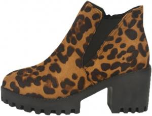 HoaloX Модные женские короткие сапоги на высоком каблуке с круглым носком и леопардовым принтом, подходят для осенне-зимних образов