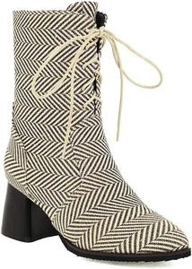 Женские ботильоны COMFASH с заостренным носком, на шнуровке, из джинсового материала, низкие осенние ботинки, Beige