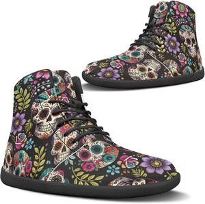 Finger Love Heart Pattern Womens Barefoot Boots Shoes Winter Snow Boots Warm Ankle Booties Pugasmiru, Colorful Flowers Skull Pattern