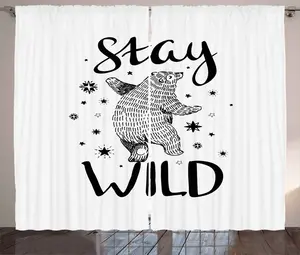 Штора ABAKUHAUS Рустикальный медведь, Танцующий медведь и слова, универсальная ленточная штора для гостиной с петлями и крючками, 280 x 225 см, цвет: антрацитовый, серый, белый Abakuhaus