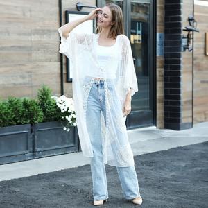 Кружевное кимоно-пончо с завязанным узлом TRUEDAMES, белый