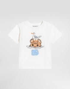 Футболка из джерси с леопардовым принтом и нашивкой DG DOLCE & GABBANA, белый