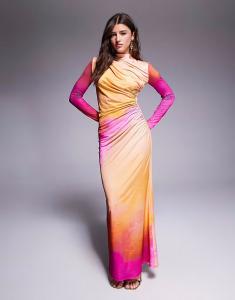 Платье макси Daska со сборками и принтом «размытость»