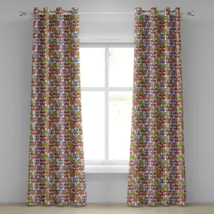 Шторы на люверсах ABAKUHAUS Сова, с узорами в виде сов, разных цветов и в горошек, как у матрешек, в ретро-стиле, декоративные, двухпанельные, 280 см x 225 см, разноцветные
