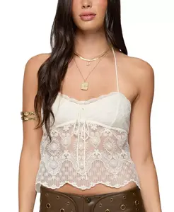 Прозрачный кружевной топ-халтер Amarie Edikted, белый