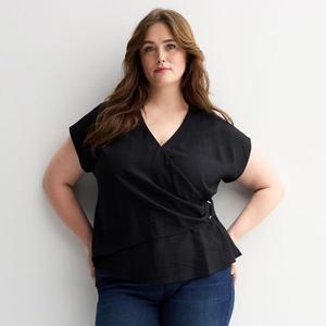 Топ-обертка больших размеров с V-образным вырезом Nine West, черный