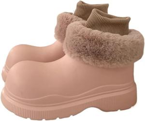 Милые удобные зимние водонепроницаемые ботинки для женщин, пушистые теплые хлопковые снежные ботинки с меховой подкладкой, теплые короткие ботильоны Plonme, Pink