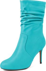 Женские ботильоны Soireelady с высоким каблуком, свободным верхом, круглым носком и шпилькой, молния сбоку, средней высоты, удобные нарядные ботинки на каблуке 3,5 дюйма, Matte Turquoise