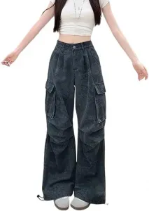 Женские джинсы-карго с множеством карманов, свободного кроя, американский винтаж, широкие