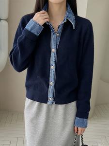 Многослойный вязаный топ в стиле джинсовой рубашки для женщин