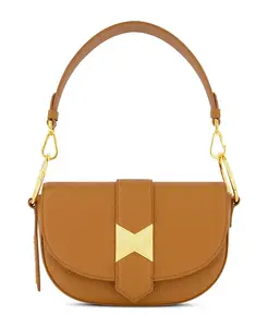 Седловая сумка из зернистой кожи с позолоченной фурнитурой Mac Duggal, коричневый/бежевый