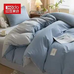 Red Bean Home Textiles Комплект постельного белья из хлопка (простыня на резинке 180 см, пододеяльник 200х230 см), цвет Light Blue Gray