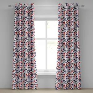 Штора на люверсах ABAKUHAUS London, узор с символикой Великобритании в цветах национального флага, декоративная двухпанельная штора, 280 см x 225 см, цвет: королевский синий, белый, красный