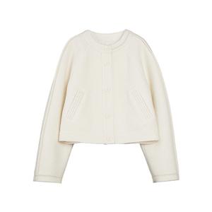 ELLE Кроп-пальто женское Ecru с круглым вырезом Moderate