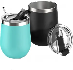 Набор из 2 винных стаканов из нержавеющей стали, с термоизоляцией и крышками, подарок для женщин во время кемпинга Crrynuo