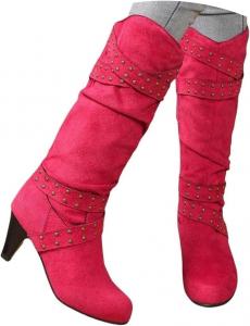 Женские ковбойские сапоги с круглым носком, с низким каблуком, замшевые ковбойские сапоги с заклепками, зимняя обувь Kldyj, Pink