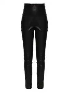 Кожаные брюки с молнией Balmain, черный