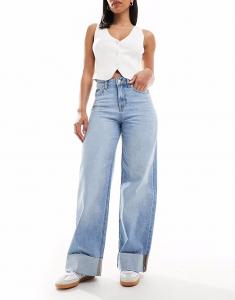 Джинсы JJXX Tokyo широкого кроя с отворотом светло-синего цвета