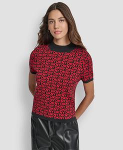 Укороченный свитер с коротким рукавом и логотипом DKNY Jeans, Black City Crimson