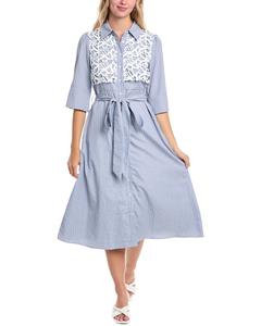 Gracia Lace Bib Shirtdress, синий