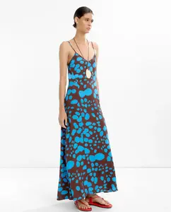 Платье 100% вискоза длинное на бретелях с принтом пузырьков Parfois, темно-коричневый