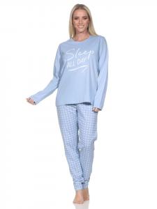 NORMANN Пижама с длинными рукавами в клетку, комплект из брюк, размер 126, 10 800, синего цвета