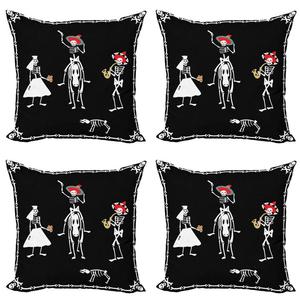 ABAKUHAUS Набор чехлов на подушку со скелетом (4 предмета), Spooky Wedding Art, современная двусторонняя цифровая печать, 60 x 60 см, серо-белый