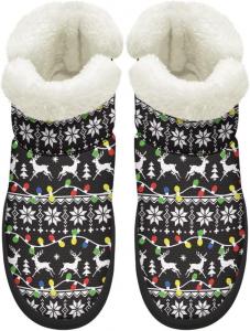 Женские зимние ботинки KEIAHUAN с утеплителем из меха, удобные уличные туфли на плоской подошве с пушистым воротником, Christmas Theme-Black