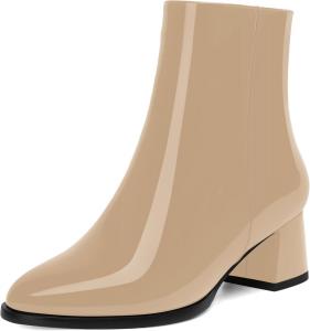 Женские ботинки NUMALEO с круглым носком, для путешествий и улицы, лаковые, стильные, на молнии, с толстым низким каблуком 5 см, высокие до щиколотки, Beige