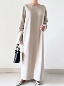 Вязаное платье с круглым вырезом. Женское платье Doux Belle, цвет Beige