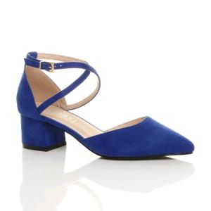 Туфли на среднем блокированном каблуке из двух частей из искусственной замши с перекрещенными ремешками и острым носком AJVANI, синий