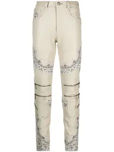 Кожаные брюки скинни со вставками Philipp Plein, нейтральный