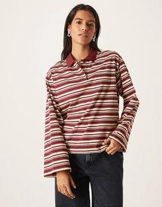 Поло AWARE с длинными рукавами в желтую и бордовую полоску