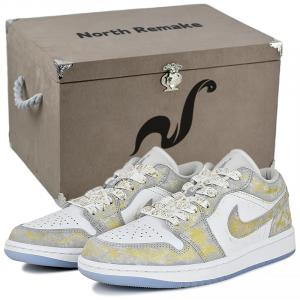 Jordan Кроссовки баскетбольные Air 1 износостойкие и легкие низкие винтажные унисекс золотисто-серые - золотисто-серые с подарочной коробкой, цвет Gold Gray-Gift Box 2