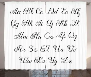 Штора ABAKUHAUS Alphabet Rustic, монохромный курсивный алфавит, универсальные ленточные шторы для гостиной с петлями и крючками, 280 x 225 см, цвет: антрацитовый серый и белый Abakuhaus