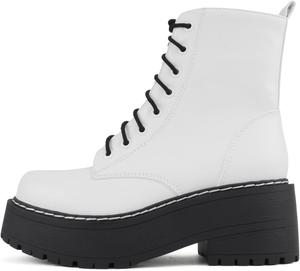 Женские ботинки Soda FLING с массивной подошвой, шнуровкой и боковой молнией, модные боевые ботинки на щиколотку, White/Black Pu