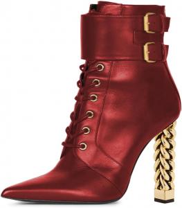 Женские сексуальные ботильоны YDN, зауженный закрытый носок, ремешок с пряжкой сзади, молния, шнуровка, массивные металлические высокие каблуки, для покупок, вечеринок и повседневной носки, размеры US 4-16, Red