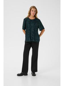 Kaffe Блузка с короткими рукавами KAlila, стандартного кроя, темно-зеленая с пайетками