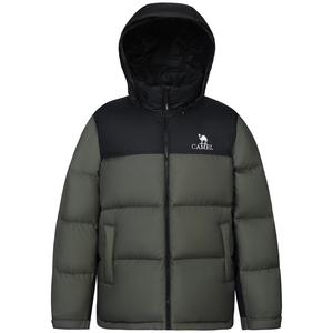CAMEL Цветной стеганый пуховик с капюшоном и воротником стойкой, Forest Green - Midnight Black