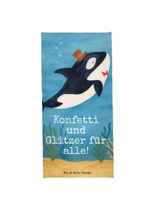 Mr. & Mrs. Panda Дизайн полотенца в виде цилиндра с изображением косатки и надписью в синем цвете OZeichenanblue