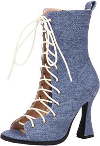 Элегантные летние ботильоны на шнуровке для женщин - с открытым носком и вырезами, на молнии XIEPP, Blue
