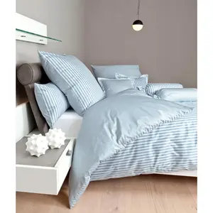 Двустороннее постельное белье Janine «модернклассик 3912, 100% хлопок», (2 шт.), на молнии, дизайн в полоску, светло-голубой