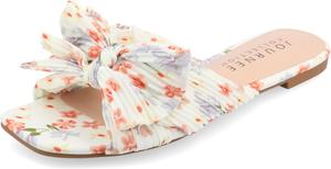 Женские сандалии Journee Serlina с плиссированной металлической бабочкой, низким блочным каблуком, открытым квадратным носком и мягкой стелькой Journee Collection, Light Floral