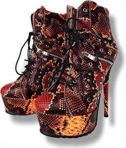 Женские и мужские ботильоны Frankie Hsu Sexy Hot на каблуке-стилетто с платформой, цветные с узором под красного питона с заклепками в стиле панк, больших размеров US4-19, короткие ботинки для женщин и мужчин