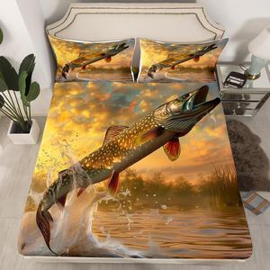 Erosebridal Комплект постельного белья Big Fish с принтом подводных животных в желтых тонах, Grey Yellow