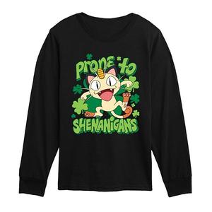 Футболка с длинным рукавом Pokémon Meowth для мальчиков 8-20 Licensed Character, Black