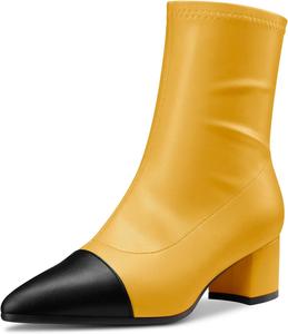 Ботильоны Castamere с массивным каблуком средней высоты, заостренным носком и закрытым мысом, короткие с молнией, для вечеринок, базовая классика, каблук 2,0 дюйма, Yellow A