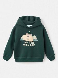 Детская толстовка с капюшоном в виде мишки из хлопковой смеси Mango, Dark Green