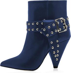 Женские модные ботильоны YDN с острым носком, заклепками, высокими конусообразными каблуками, ремешком с пряжкой, для вечеринок и повседневной носки, размеры 4-16 US, Blue