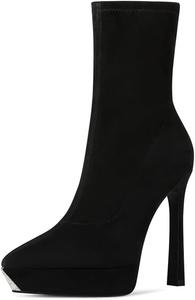 Женские стильные сапоги Pazzion с закрытым носком до середины голени, шпилька, высокая платформа, молнии сбоку, ботильоны, универсальные, для вечеринок, теплые, размеры US 4-16, Black